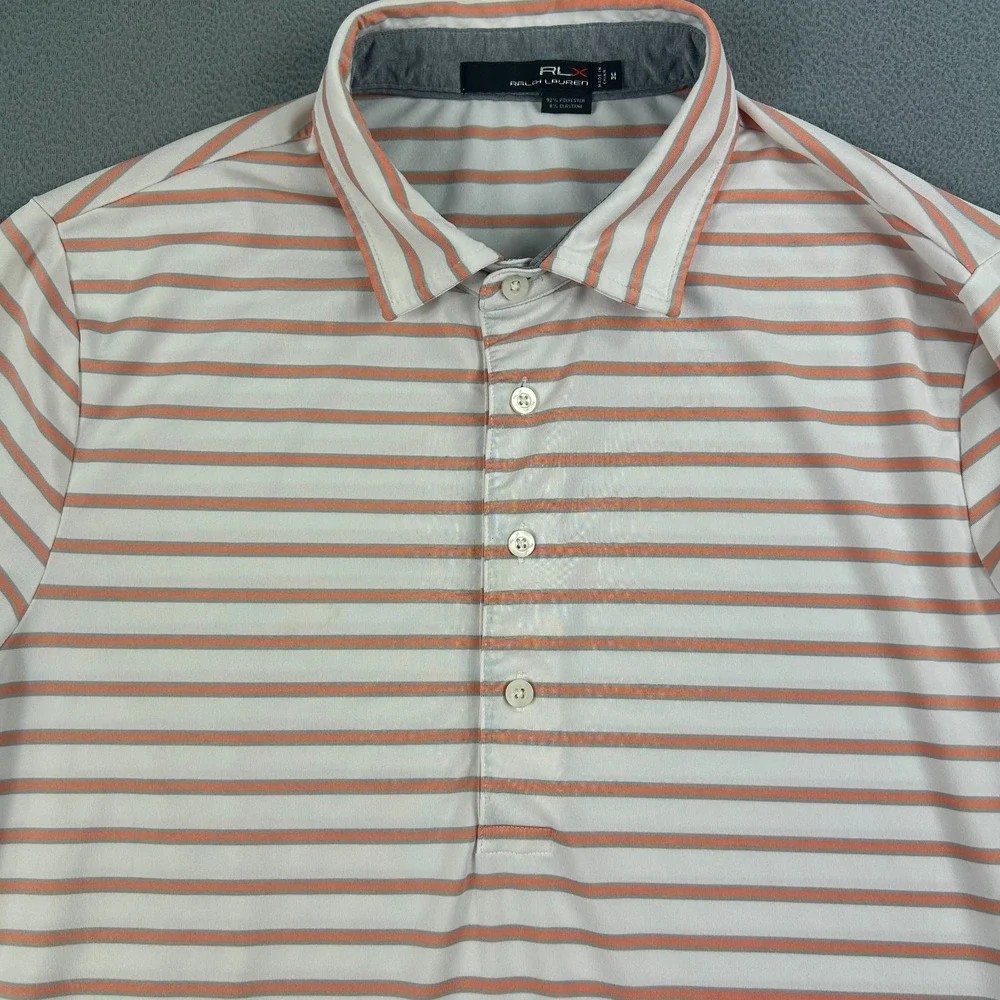 RLX‎ Ralph Lauren Polo Shirt Mens Medium Orange White Performance Stretch